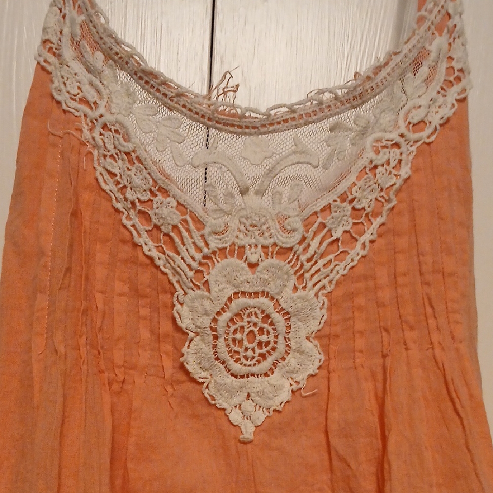 Peach Lace Trim Women's Blouse - Picture 2 of 2